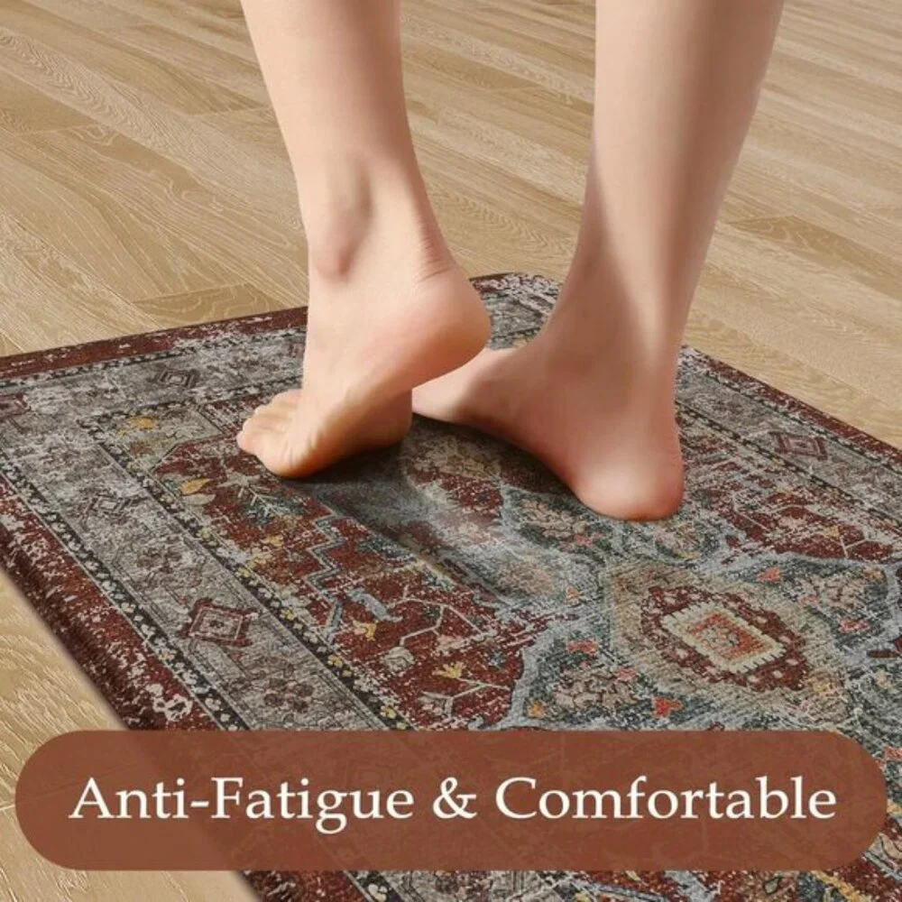 New Set of 2 Vintage Red Kitchen Rug, Anti-Fatigue, Non-Slip, Waterproof Mats